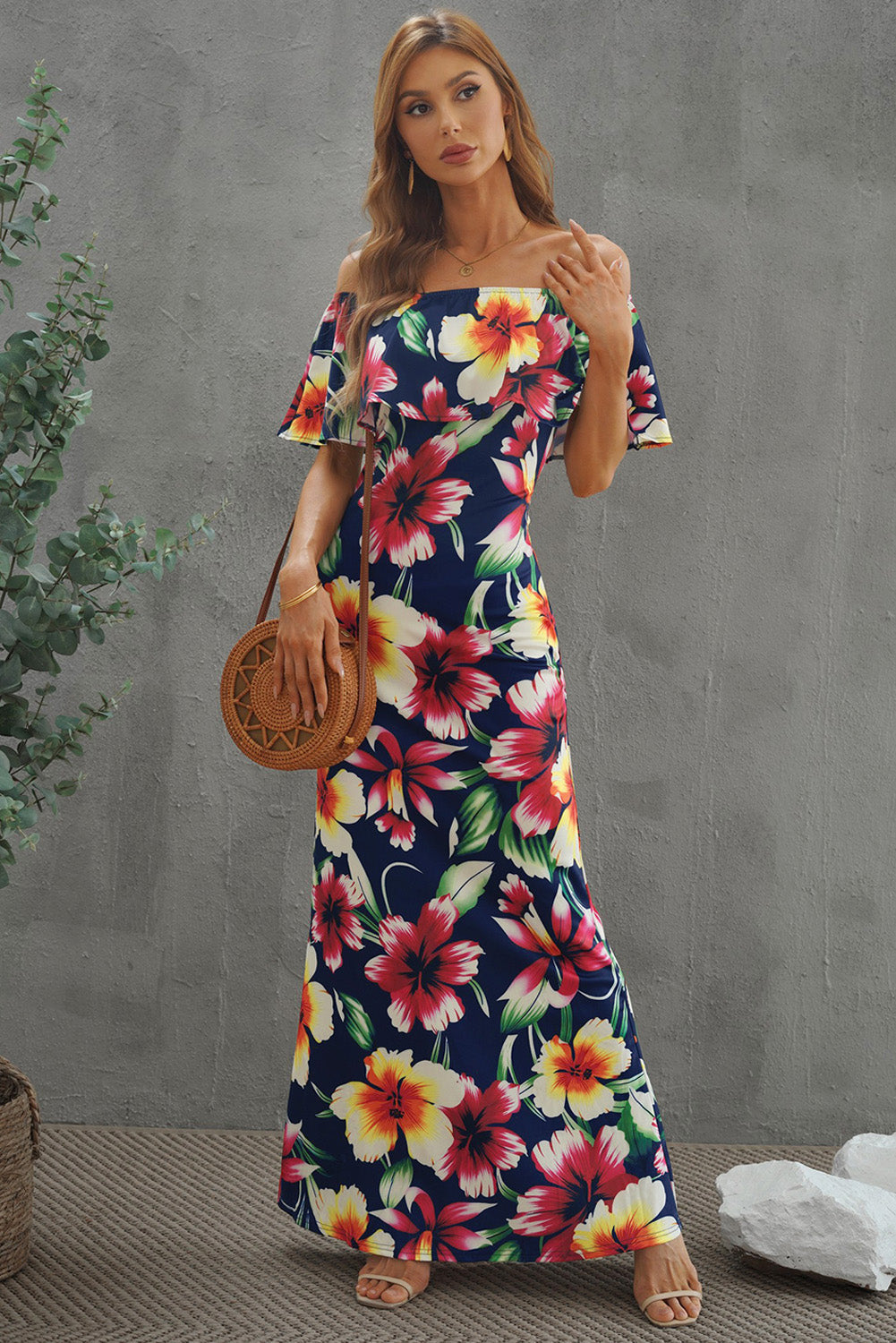 Beautiful Ruffled Cold Shoulder Long Dress - EasyApparels