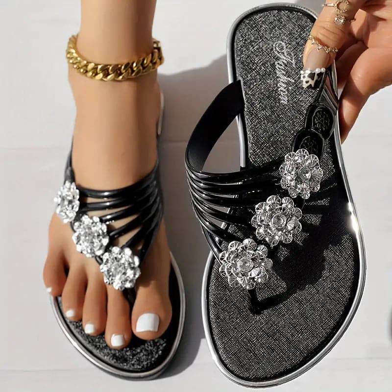 Comfortable Flat Sandals with Floral Straps - EasyApparels