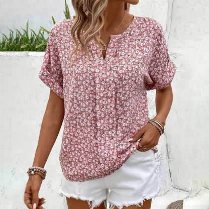 Classic Flower Women's Short Sleeve Blouse - Luxicro