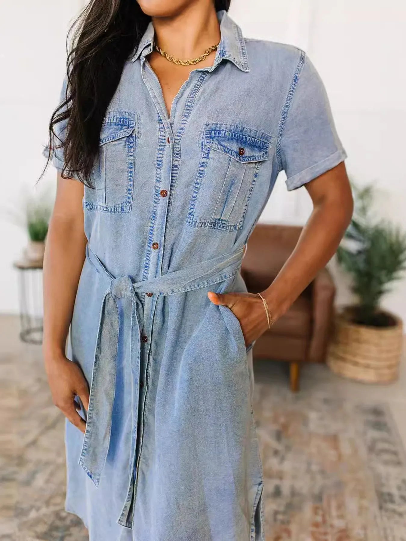 Classic Blue Casual Summer Dress - EasyApparels
