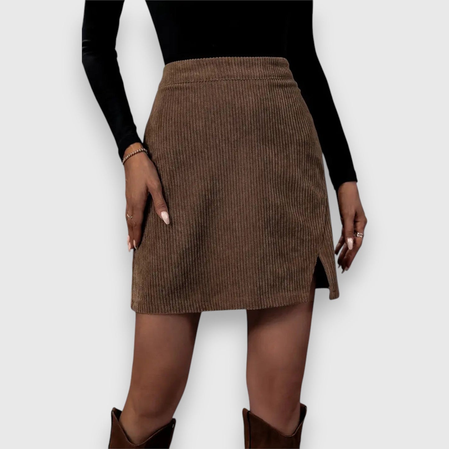 Pleated Hem Cord Mini Skirt