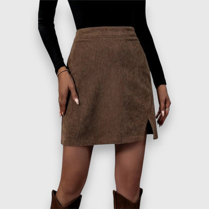 Pleated Hem Cord Mini Skirt