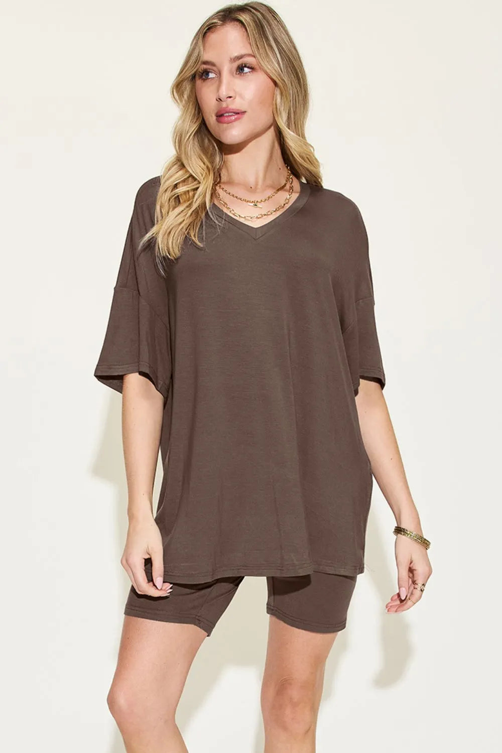 Casual Comfortable V-Neck Tee and Shorts Set