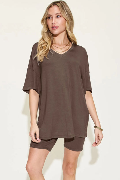 Casual Comfortable V-Neck Tee and Shorts Set