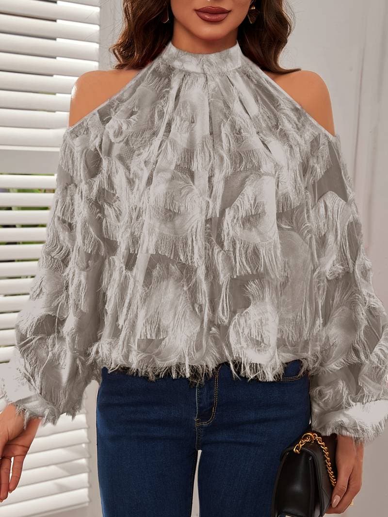 Women's Cold Shoulder Blouse with Flowy Sleeves - EasyApparels