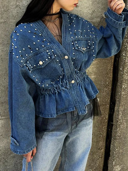 Embroidered Rivet Denim Jeans Jacket