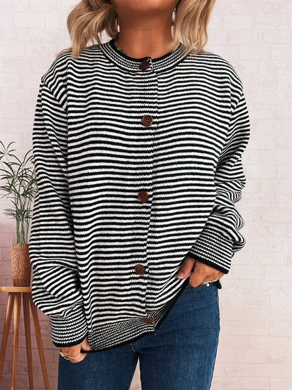 Colorful Long Sleeve Button Front Sweater - EasyApparels