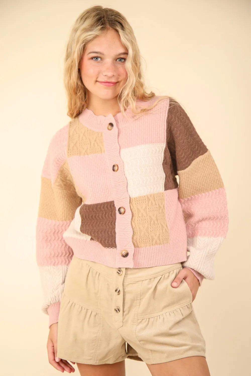 Colorful Block Pattern Soft Cardigan Sweater - EasyApparels