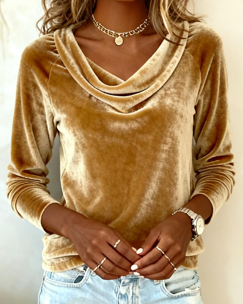 Soft Velvet Women's Drape Neck Blouse