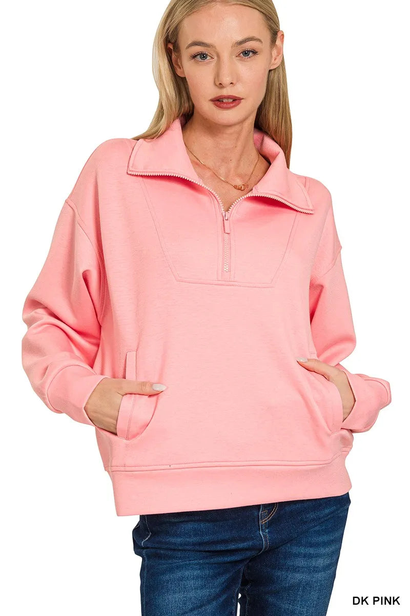 Waterproof Scuba Half Zip Fleece Jacket with Pockets - EasyApparels