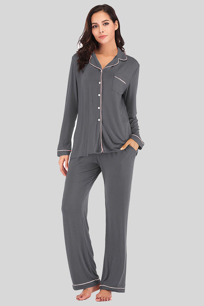 Comfy Crew Neck Pajama Set with Pockets