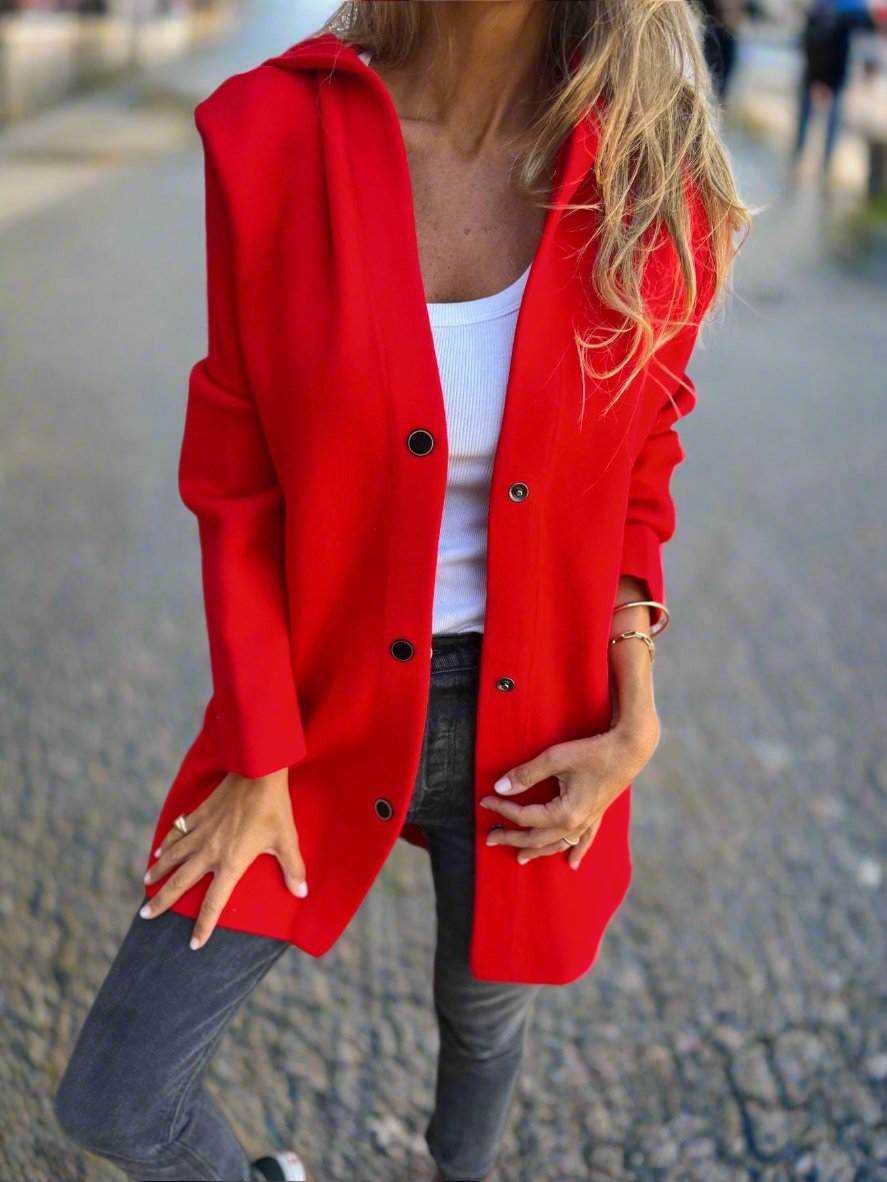 Warm Women's Coat with Hood and Button Front - EasyApparels