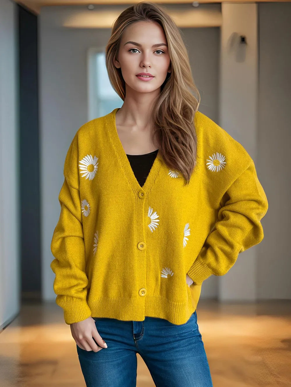 Floral Front Open Cardigan Sweater