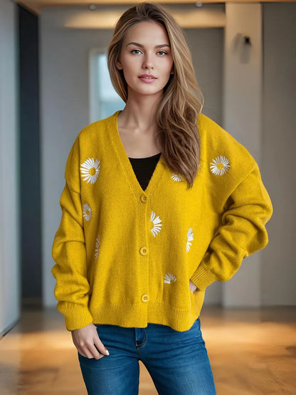 Floral Front Open Cardigan Sweater