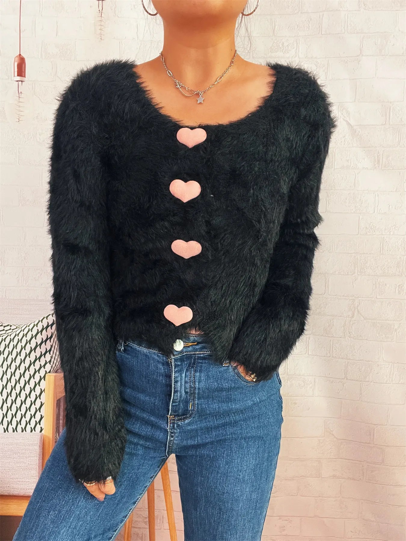 Soft Heart Shaped Open Front Cardigan