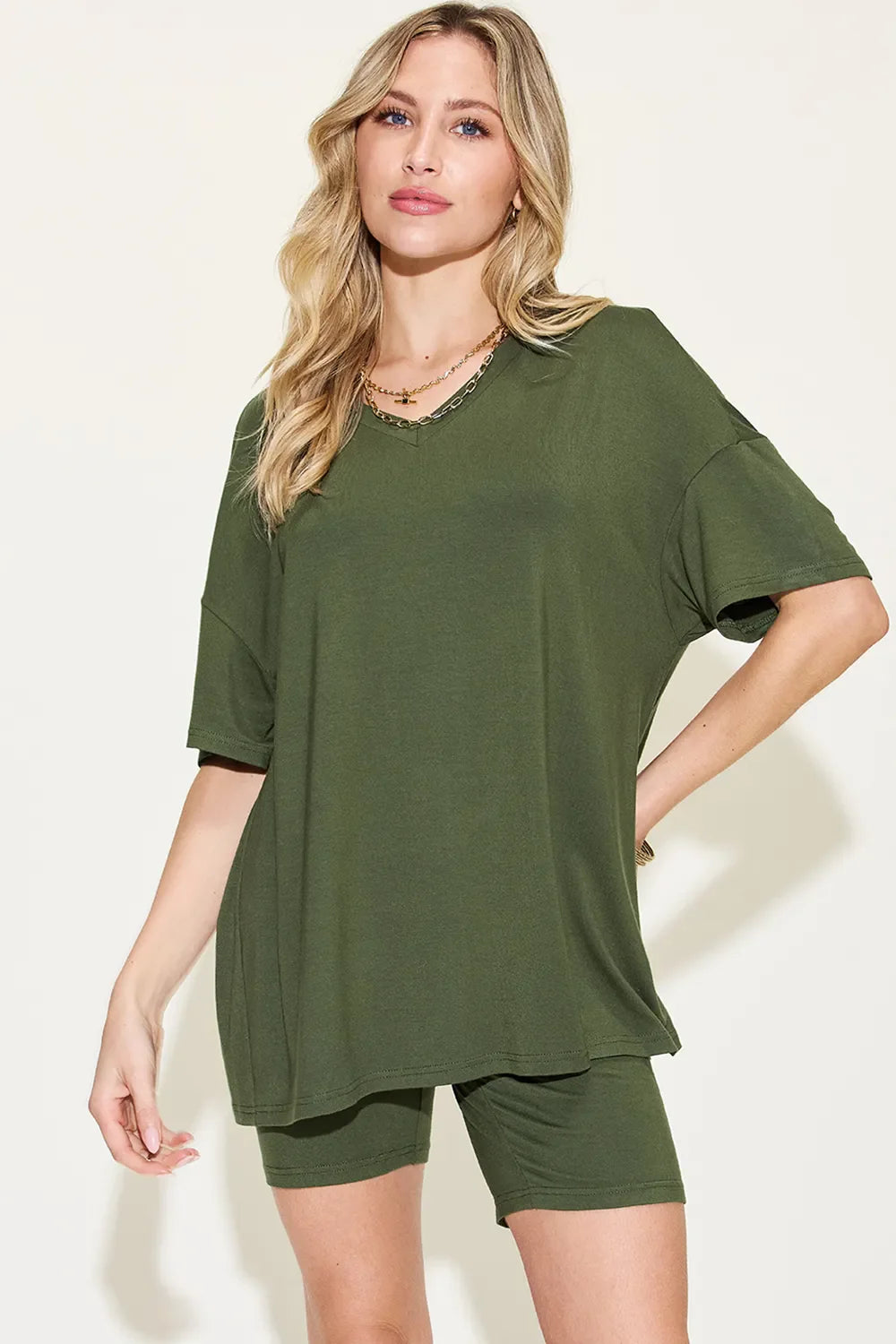 Casual Comfortable V-Neck Tee and Shorts Set