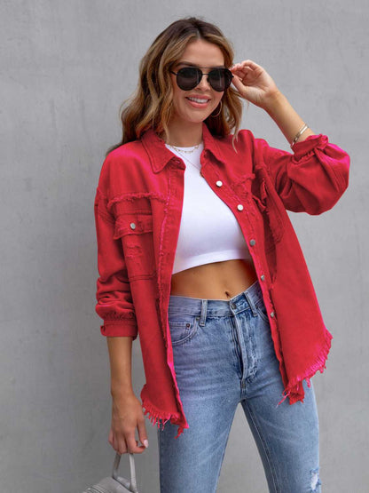 Ripped Relaxed Fit Blue Jeans Jacket