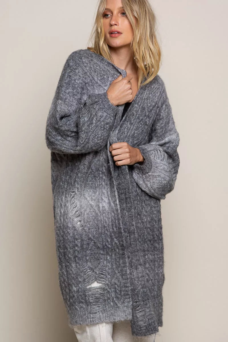 Retro Distressed Knit Gradient Cardigan Sweater - EasyApparels