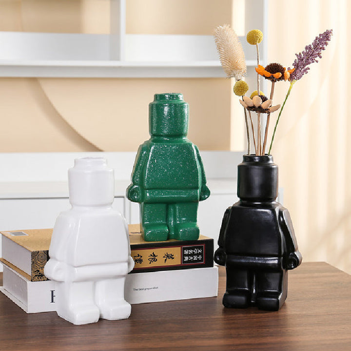 Ceramic Flower Pots Robot - BrickBotanica-Dark green-S-The Livary