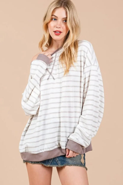 Women's Casual Striped Crew Neck Sweatshirt - EasyApparels