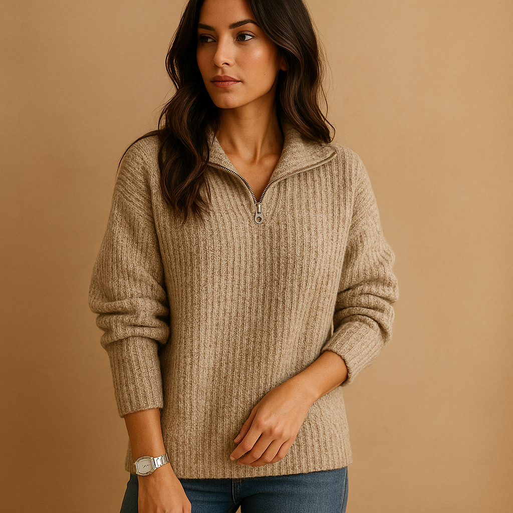 Stylish Women's Zip Up Pullover Sweater - EasyApparels