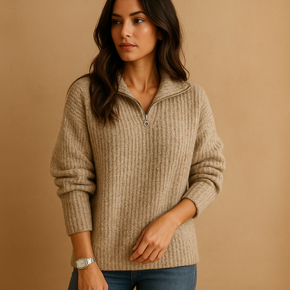 Stylish Women's Zip Up Pullover Sweater - EasyApparels