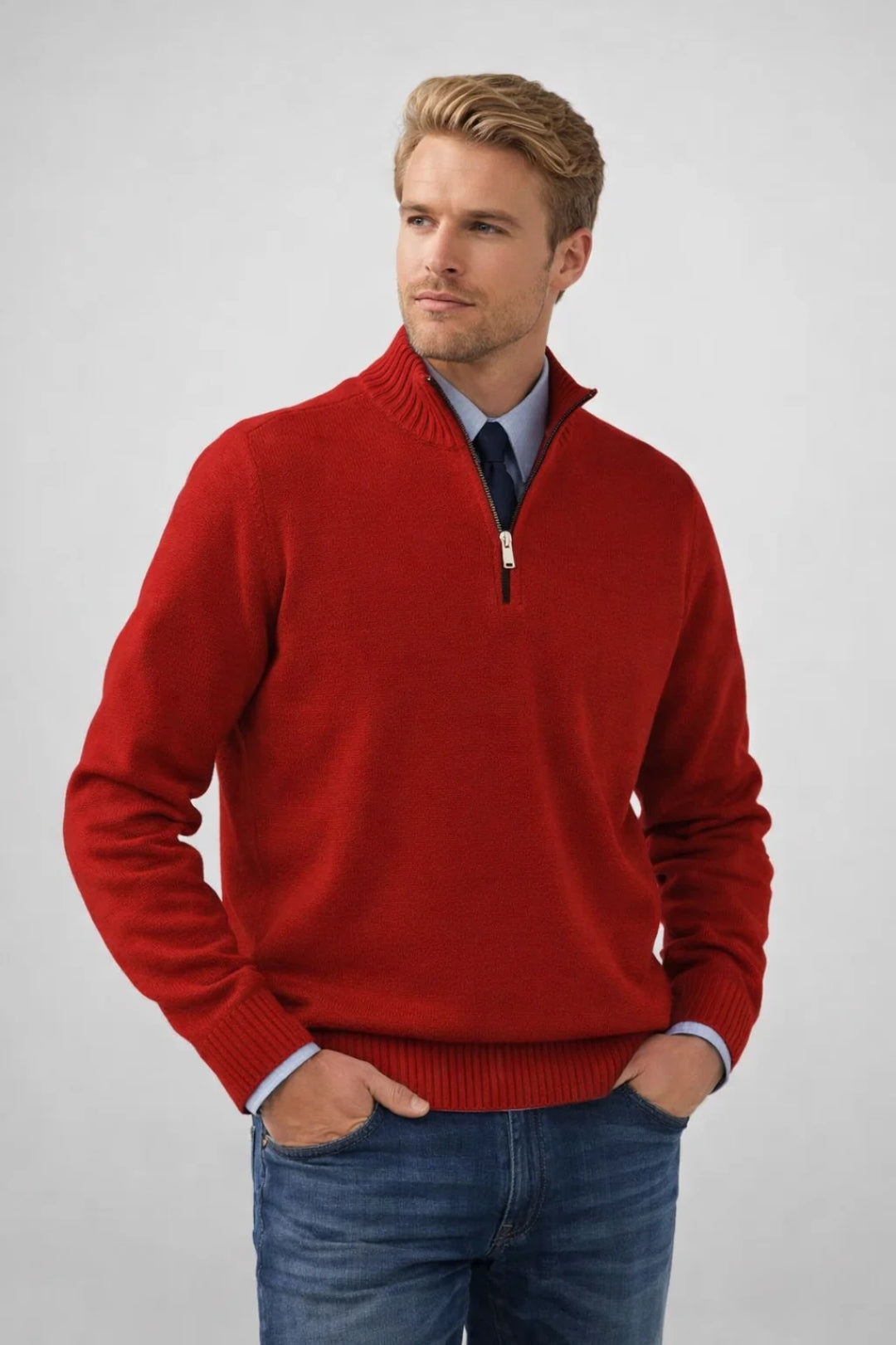 Classic Men's Zip Neck Sweater - Vossary