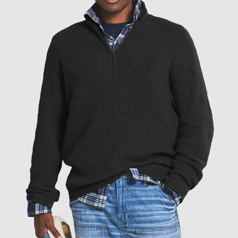 Comfortable Men's Sweater with Half Zip – Milan-Black-S-The Livary