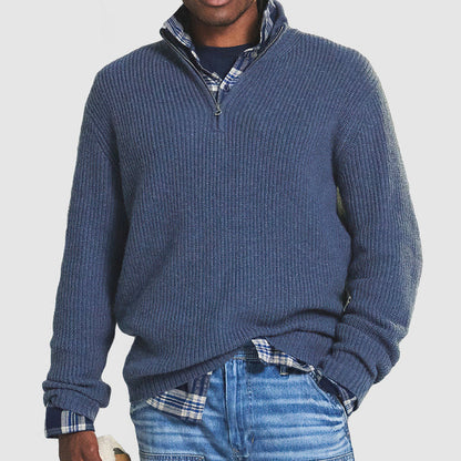 Comfortable Men's Sweater with Half Zip – Milan-Blue-S-The Livary