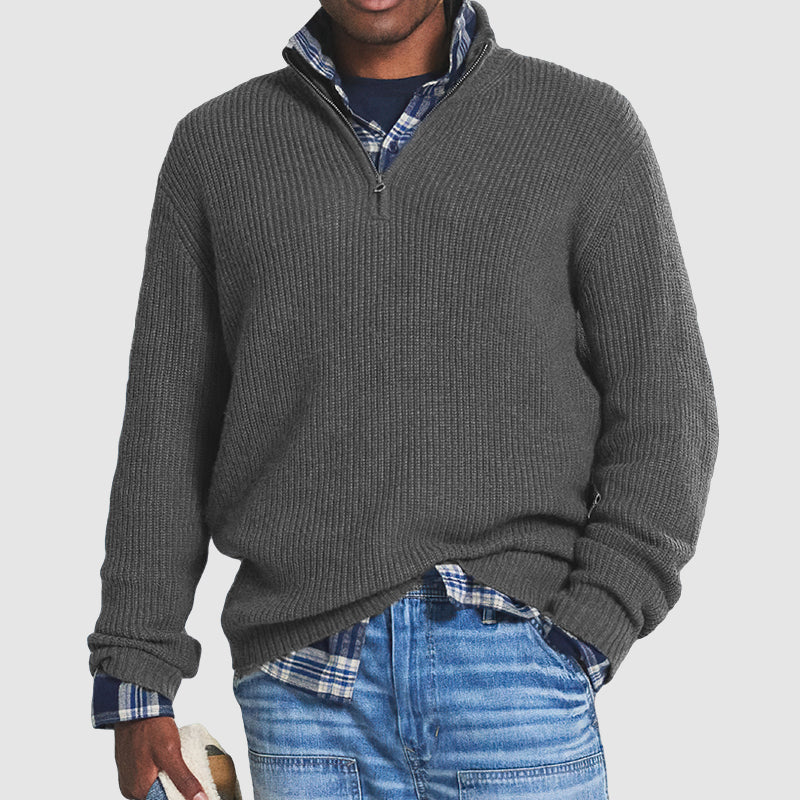 Comfortable Men's Sweater with Half Zip – Milan-Grey-S-The Livary
