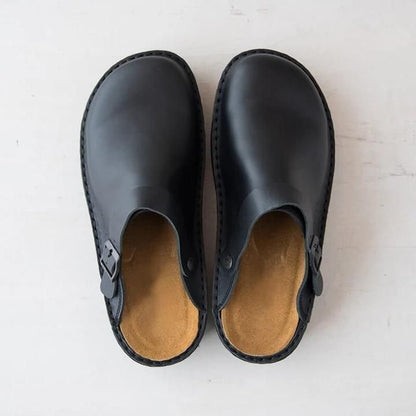Men's Slip On Leather Clogs with Contoured Sole - Pexav