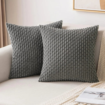 Corduroy Cushion Covers with Boho Style – Velvia-Dark grey-40x40CM-The Livary