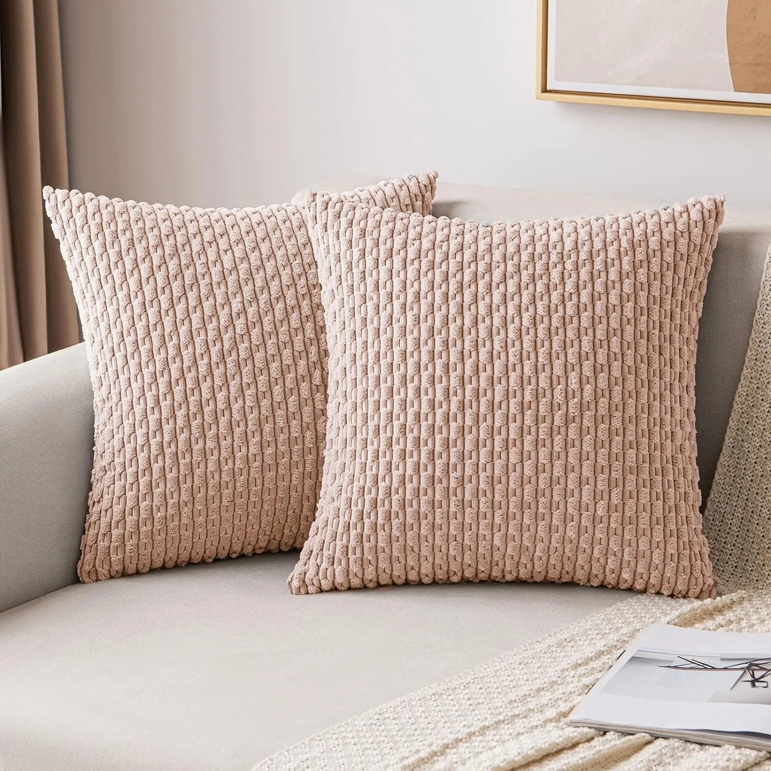 Corduroy Cushion Covers with Boho Style – Velvia-Khaki-40x40CM-The Livary