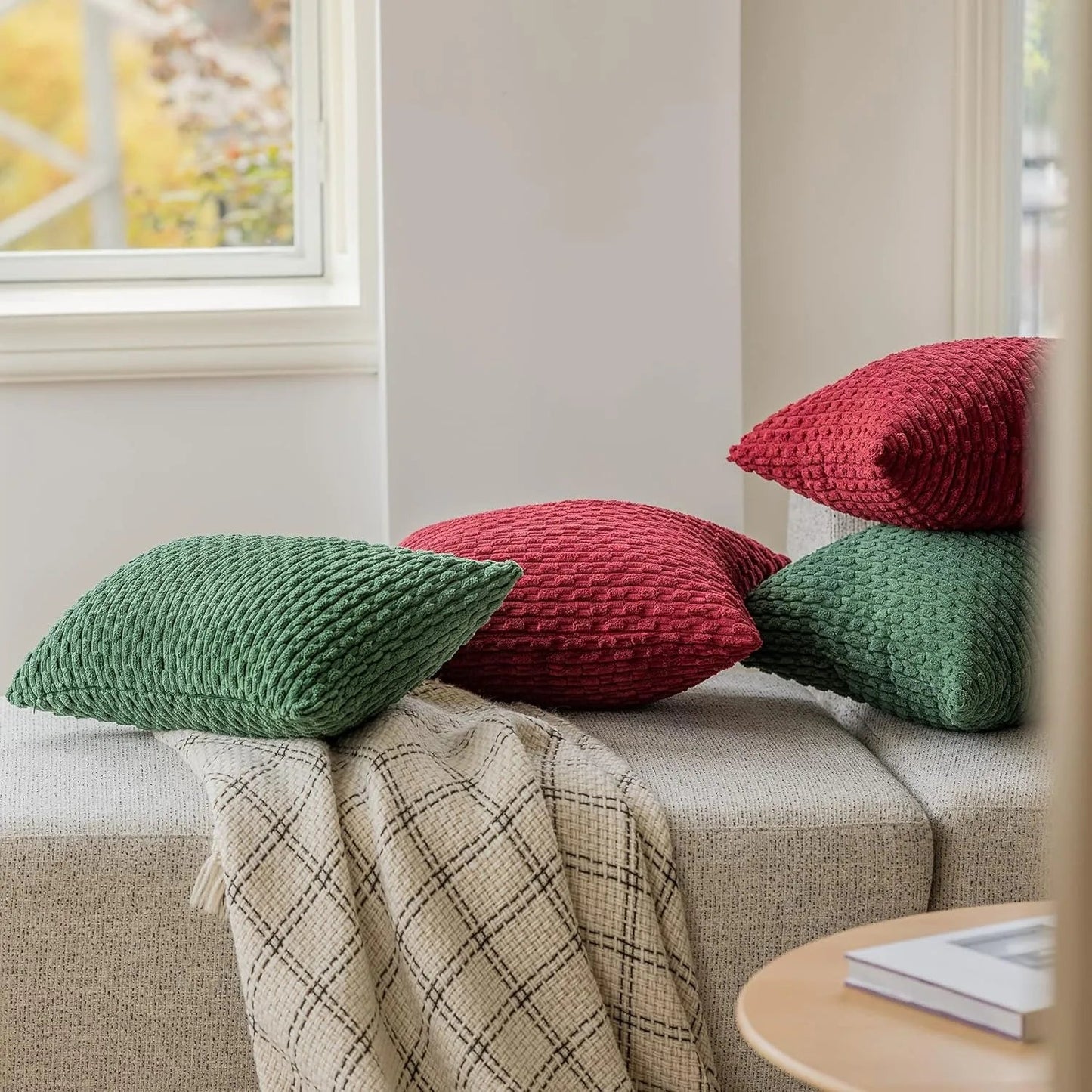 Corduroy Cushion Covers with Boho Style – Velvia-Khaki-40x40CM-The Livary