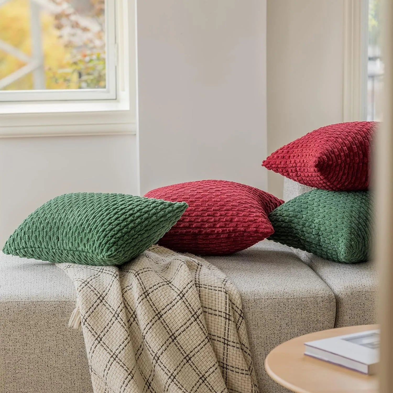 Corduroy Cushion Covers with Boho Style – Velvia-Khaki-40x40CM-The Livary