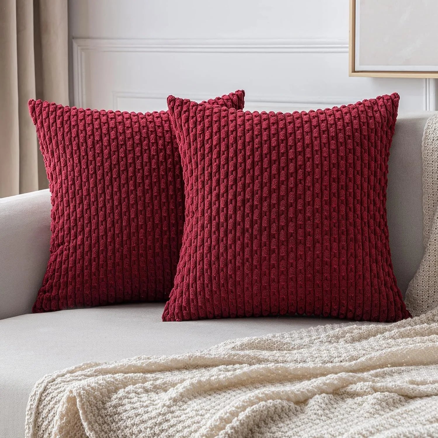 Corduroy Cushion Covers with Boho Style – Velvia-Red-40x40CM-The Livary