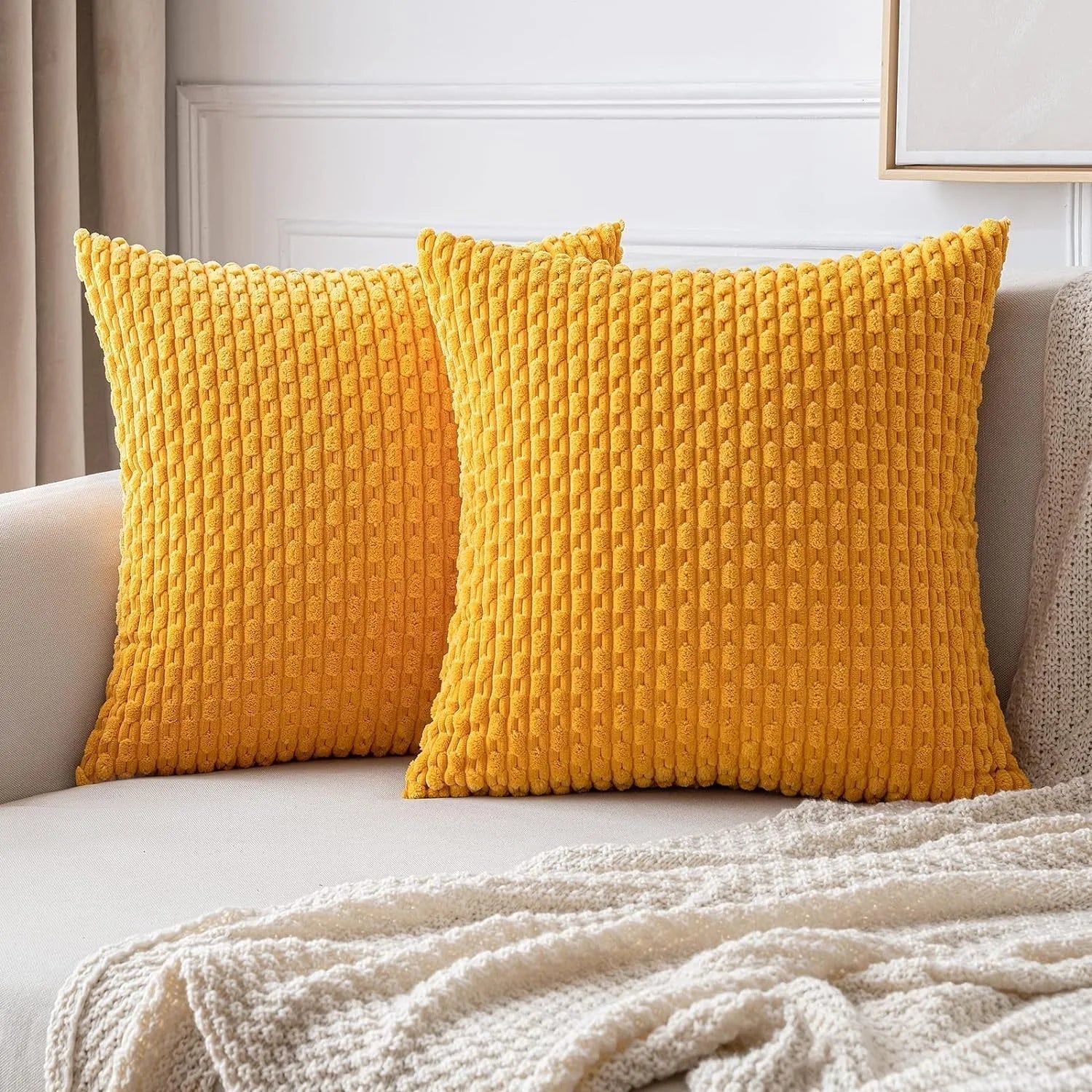 Corduroy Cushion Covers with Boho Style – Velvia-Yellow-40x40CM-The Livary