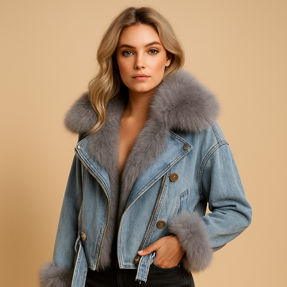Fitted Women's Denim Winter Coat - Vossary