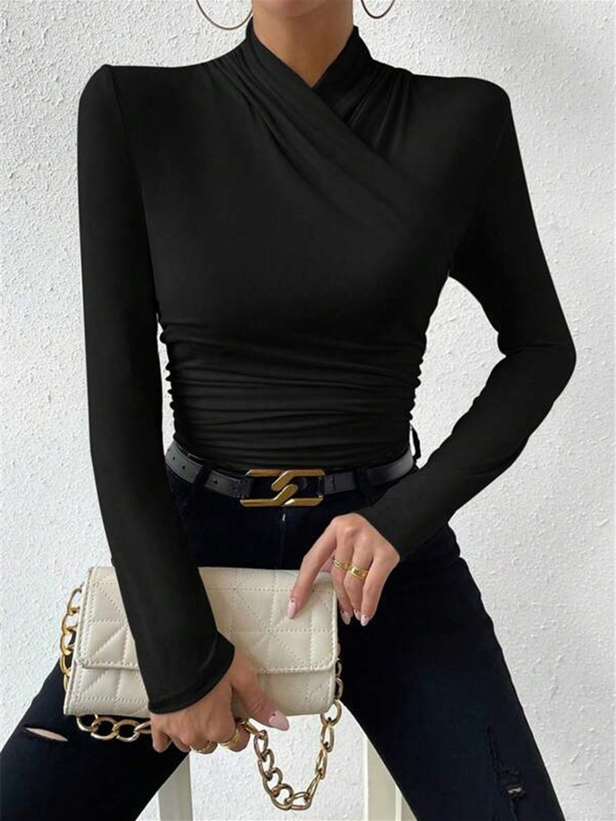 Relaxed Fit Ruffled Front Tee Shirt
