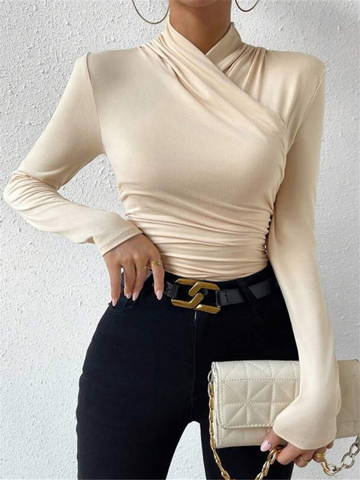 Relaxed Fit Ruffled Front Tee Shirt - EasyApparels