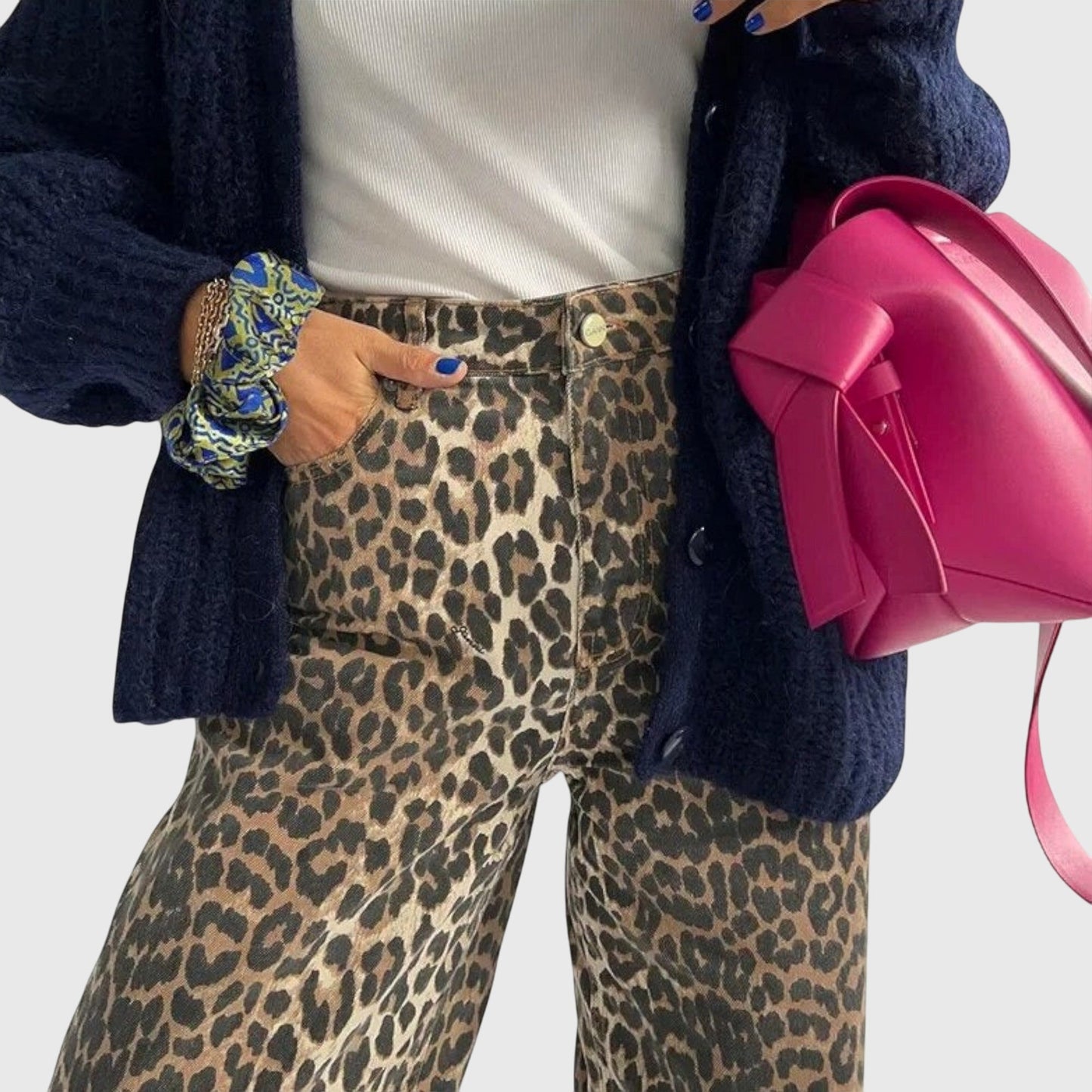 Classic Distressed Denim Leopard Jeans