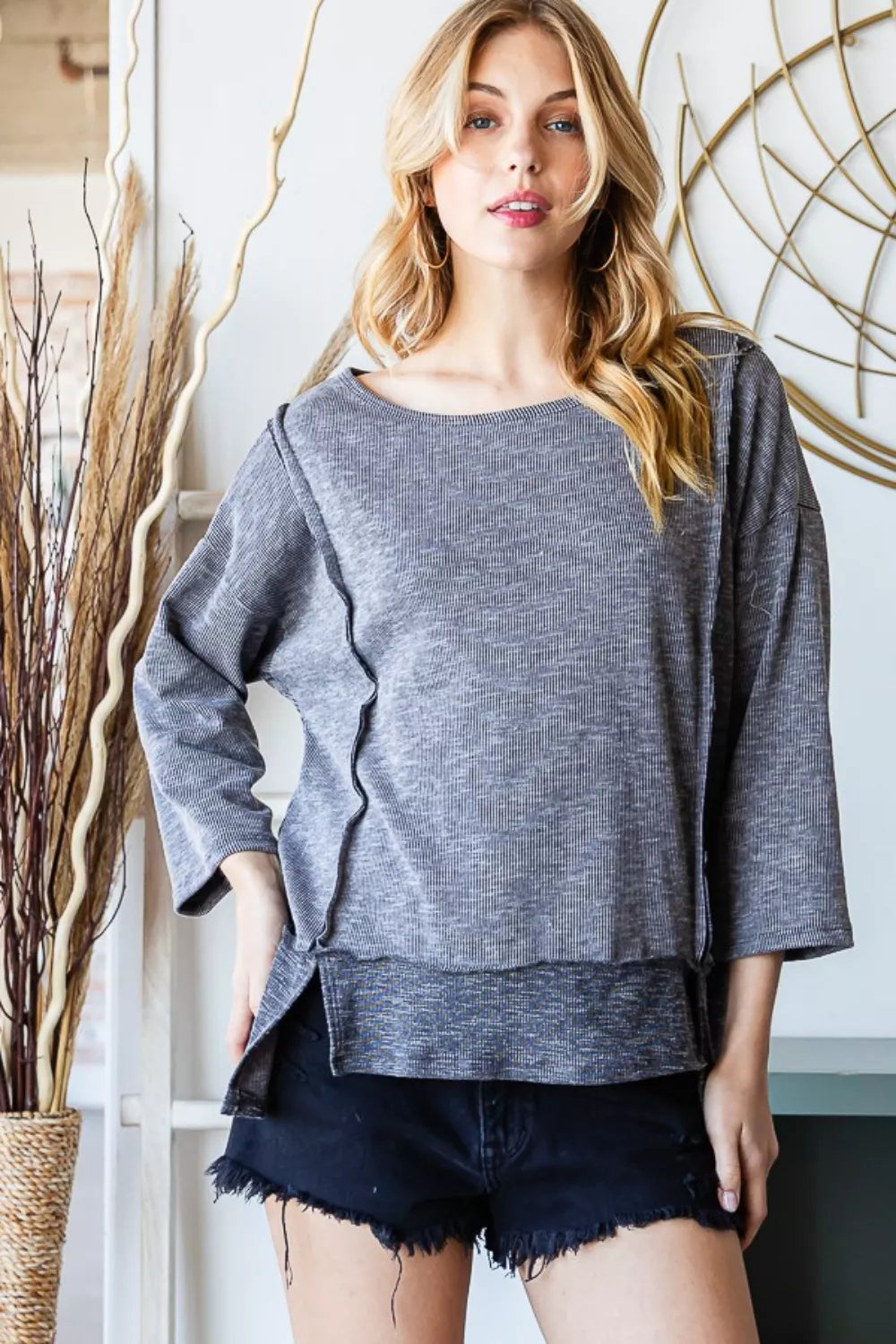 Relaxed Fit Off Shoulder Split Top - EasyApparels