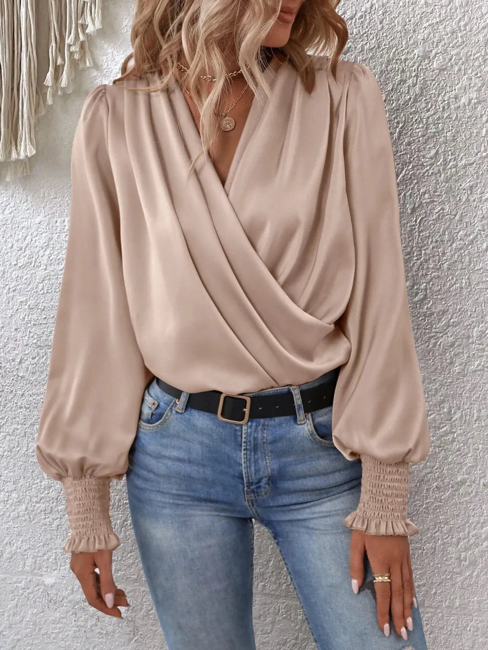 Relaxed Fit Ruffled Bell Sleeve Top - EasyApparels