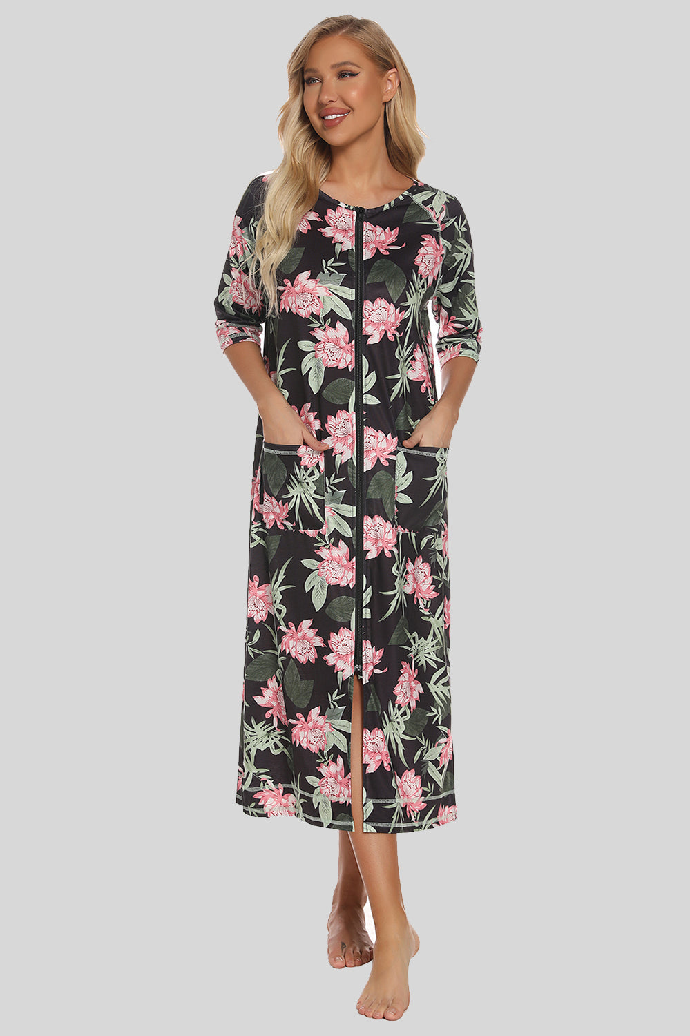 Comfortable Floral Nightie with Side Pockets