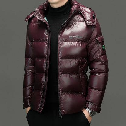 Warm Men's Down Puffer Coat - Quilted Hooded Jacket - Luxicro