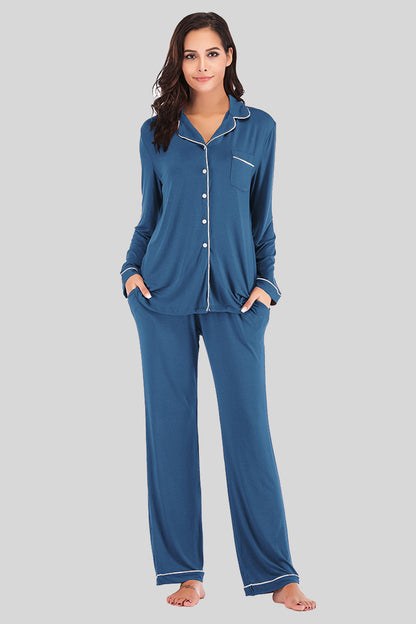Comfy Crew Neck Pajama Set with Pockets