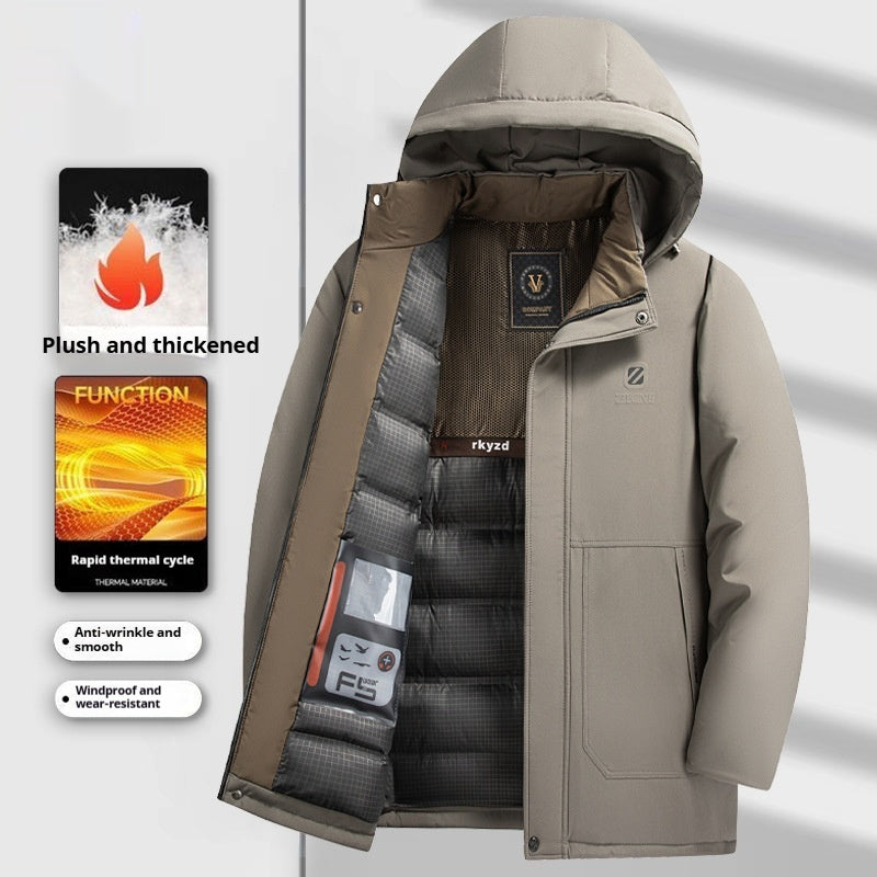 Warm Men's Down Jacket - Hooded Waterproof Parka