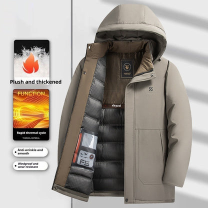 Warm Men's Down Jacket - Hooded Waterproof Parka
