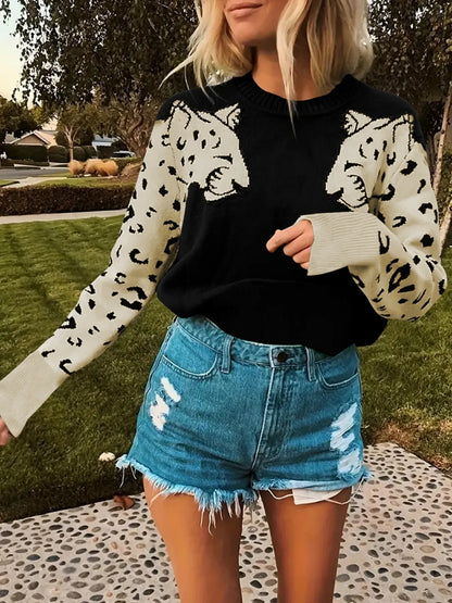 Animal Print Crew Neck Sweater