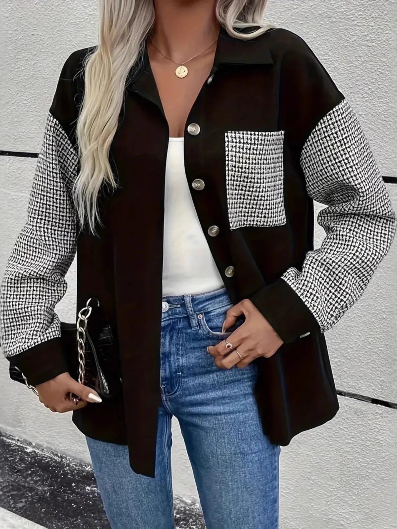 Classic Black White Plaid Oversized Coat - EasyApparels